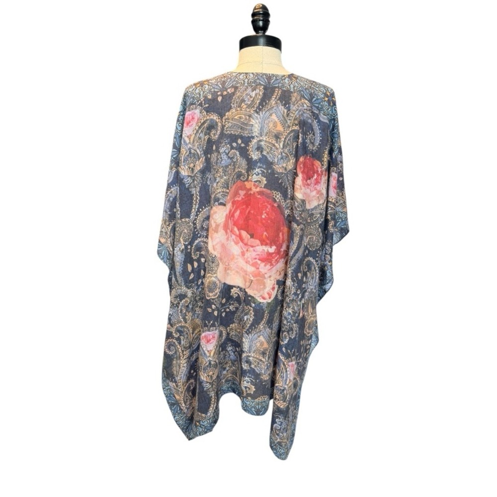 J&C Sunny Boho Floral Paisley Kimono Cardigan One Size Sheer festival‎ beach - Picture 3 of 7